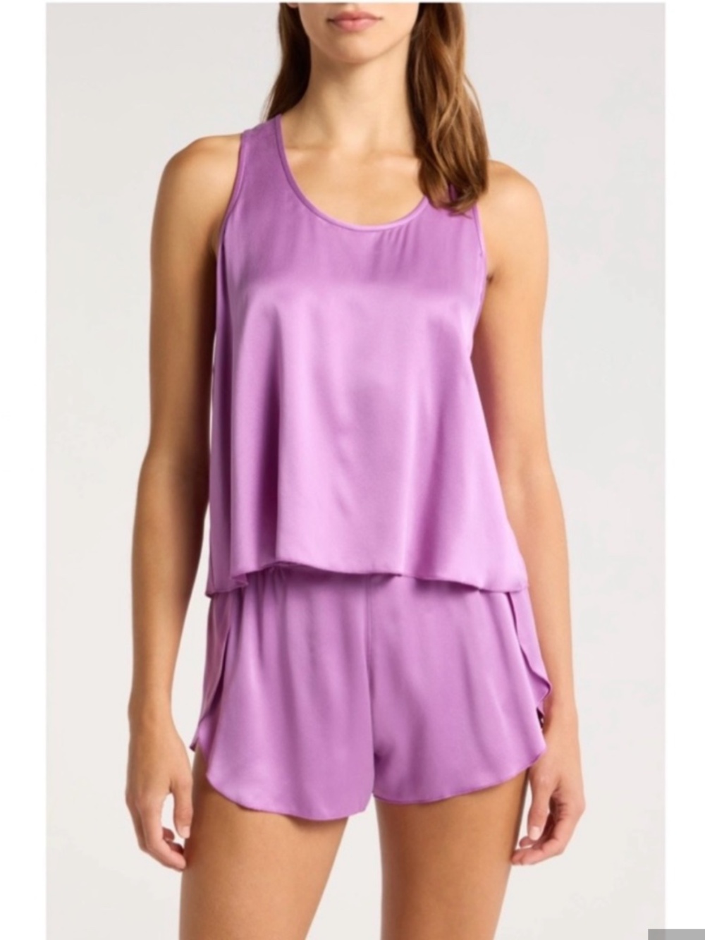 LUNYA NWOT Washable Silk Tulip Back Short Set in Dormant Orchid Size XS